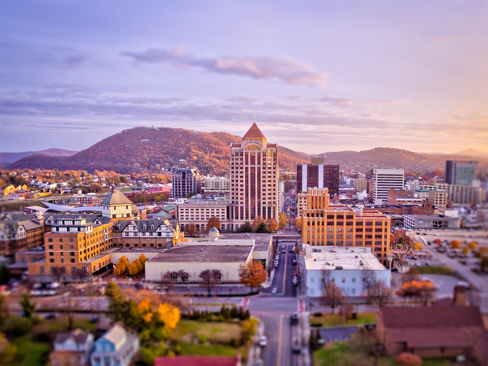 Roanoke’s downtown skyline beneath the Blue Ridge Mountains